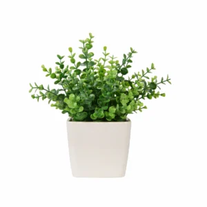 Flowerexchange Artificial Green Desk Plant in Square White Pot