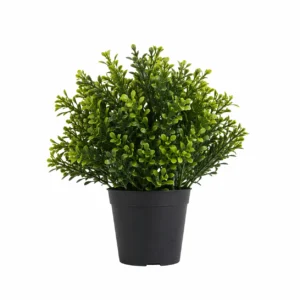 Flowerexchange Artificial Round Green Shrub in Black Pot
