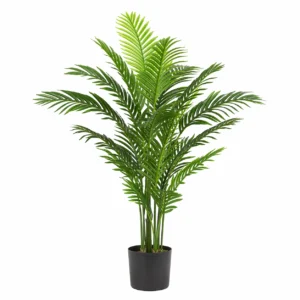 Flowerexchange Artificial Palm Plant Faux Greenery in Black Pot, Green